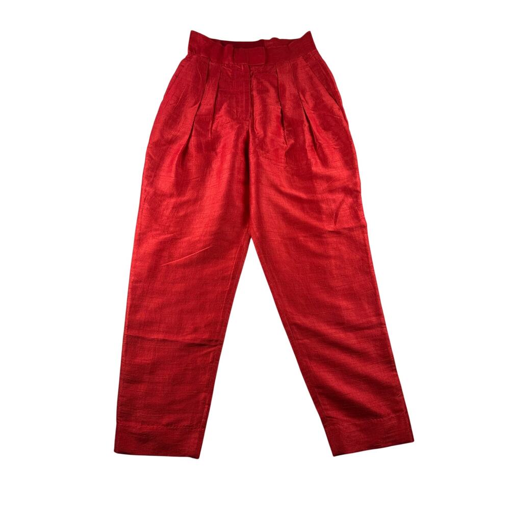 Julia Amory Deco Trousers S 100% Dupioni Silk Bright Red Holiday Pant Pleated